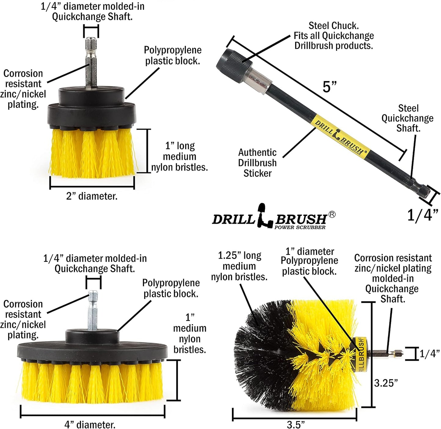 Drillbrush Shower Scrubber Drill Attachment - Car Detailing Tools - | Dishwasher Safe Drill Brush Scrubber For Cleaning Tubs, Sinks, Tile, Grout, Flooring, Carpet, Leather, Seats, Boats,