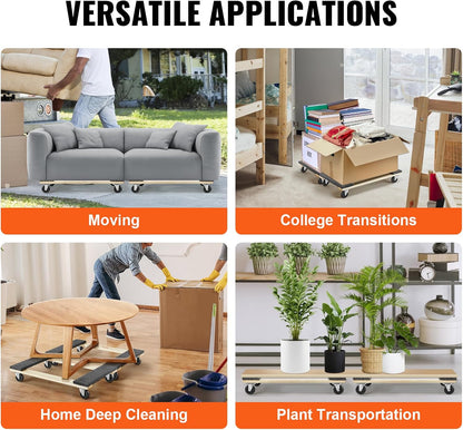 VEVOR Furniture Dolly, 4 Pack 6-Inch Steel Tri-Dolly with 360° PP Swivel Wheels and Non-Slip Cap, 3 Wheels Furniture Lift Mover Tool Set for Moving Heavy Furniture Refrigerator Sofa