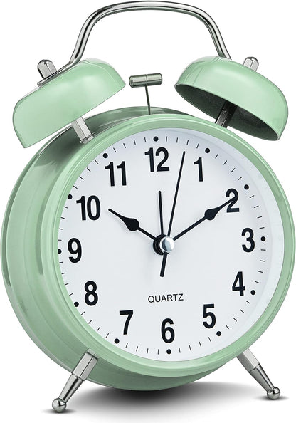 Bernhard Products Analog Alarm Clock 4" Twin Bell Vintage Navy Blue Silent Non-Ticking Quartz Battery Operated Extra Loud with Backlight for Bedside Table Desk, Retro Old Fashioned for Heavy Sleepers