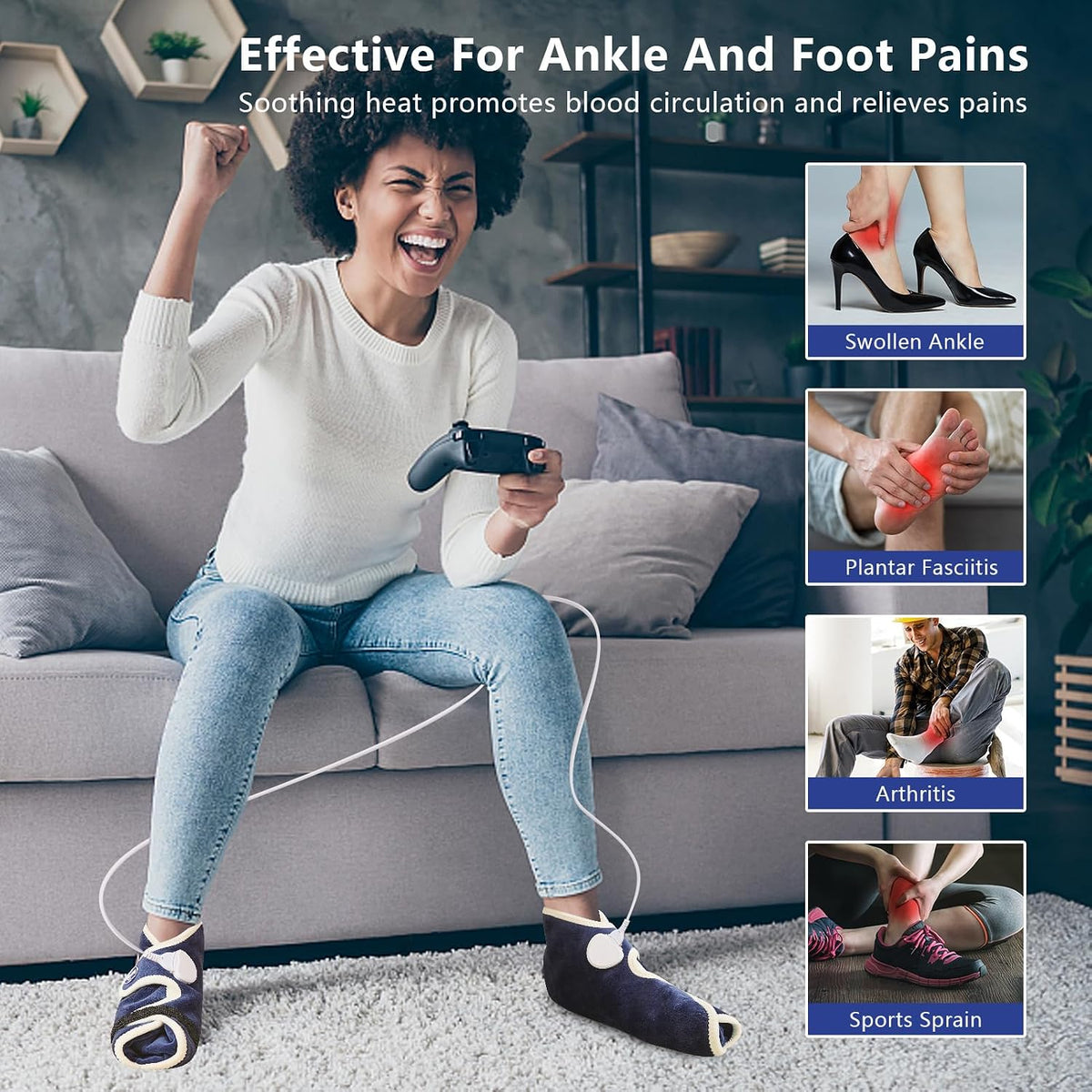 JOBYNA Ankle/Toe/Foot Warmer | Full Coverage Heated Foot Wrap |86-158℉ Continuous Setting| 10-90min Timer| Electric Heating Pad for Plantar Fasciitis Relief, Neuropathy Pain Relief for Foot(1 Pack)