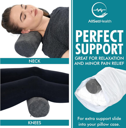 AllSett Health Firm Cervical Neck Roll Memory Foam Pillow, Bolster Pillow, Round Neck Support for Sleeping | Bolster for Bed, Legs, Back and Yoga