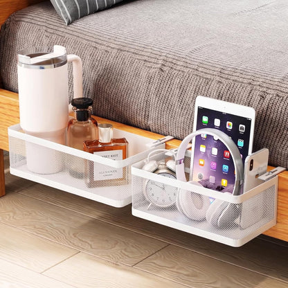 2 Pack Bedside Caddy Organizer,Bunk Bed Shelf, White | Adjustable Clamp-On Structure, Easy to Install, Holds up to 33 lbs, Fits All Types of Beds, College Dorm Room Essentials
