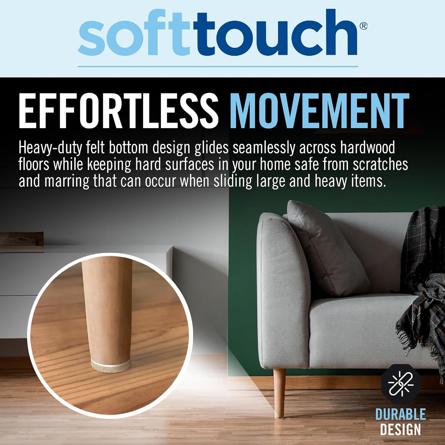 SoftTouch 1.5" Round Reusable Felt Furniture Sliders for Hard Surfaces, Noise-Reducing Adhesive Furniture Moving Pads for Beds, Sofas, Dressers, Set of 24, Beige