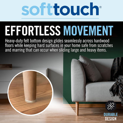 SoftTouch 1.5" Round Reusable Felt Furniture Sliders for Hard Surfaces, Noise-Reducing Adhesive Furniture Moving Pads for Beds, Sofas, Dressers, Set of 24, Beige
