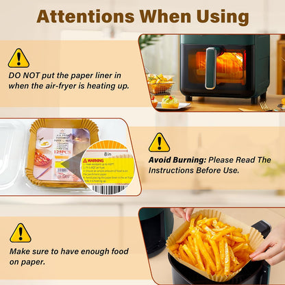 Air Fryer Liners Disposable 125 Pcs, 8 Inch Paper for 5-8 QT Air Fryers | Square Unbleached Parchment Paper, Non-Stick, Greaseproof for Baking, Roasting, Microwave, Oven, Airfryer Basket Accessories