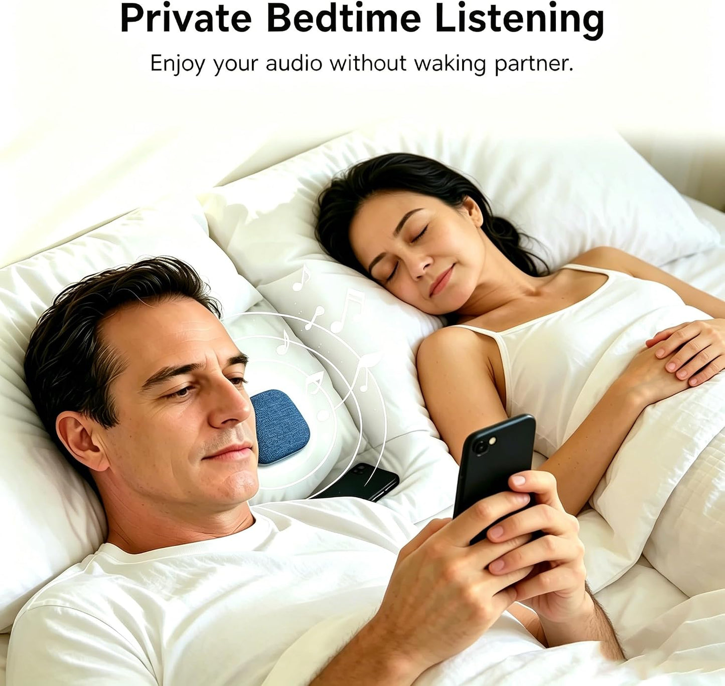 Under Pillow Sleep Speaker, Flat Bluetooth Pillow Speaker for Sleeping | Material: Plastic & woven fabric. Use: Bone conduction audio for bedtime relaxation, side sleepers, and masking noise.