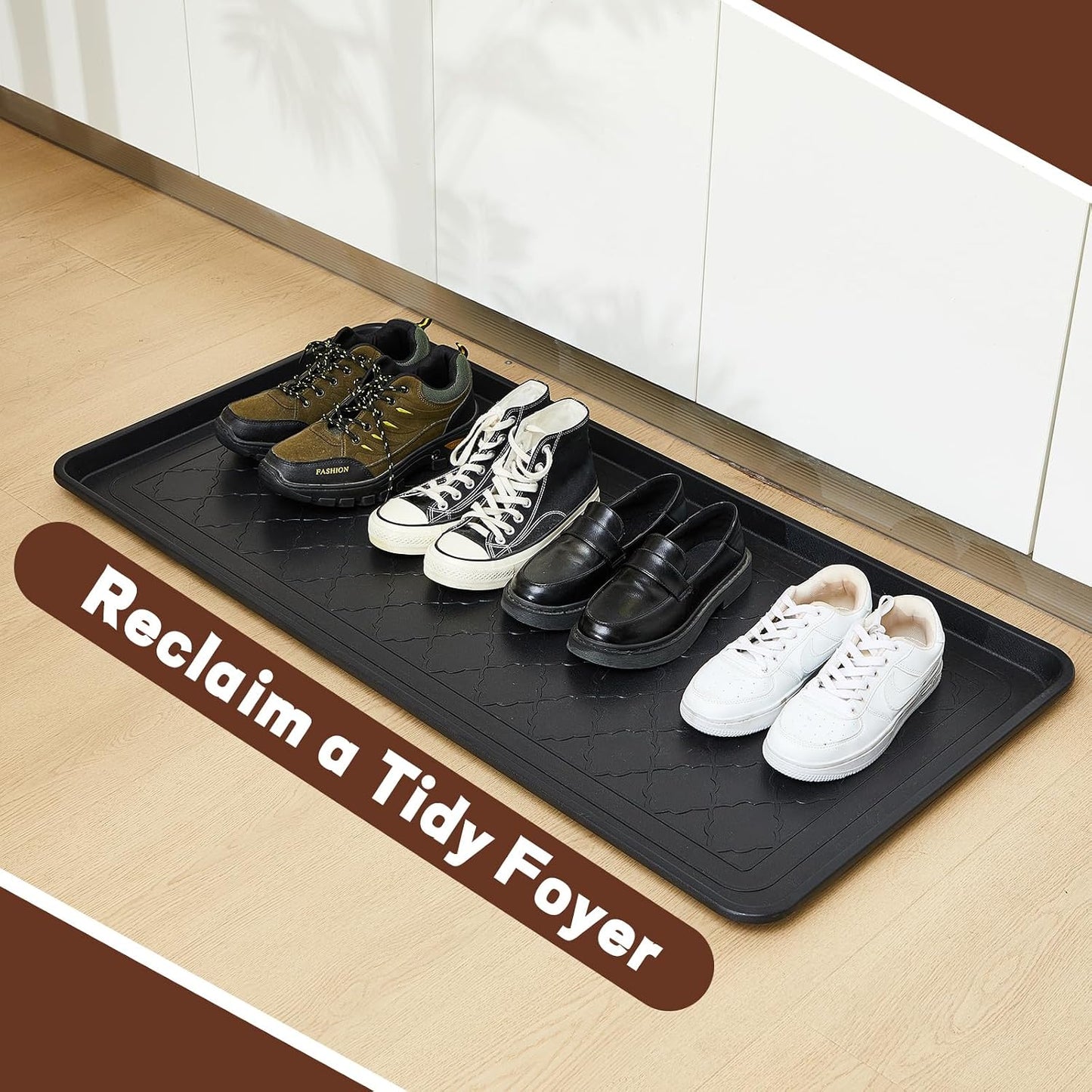 3 Pack Extra Large Boot Tray 40"x20" Long Shoe Mats Boot Storage with Raised Edge Waterproof Plastic Wet Shoe Tray for Entryway Floor Indoor Outdoor Mudroom Multi Use(Black)
