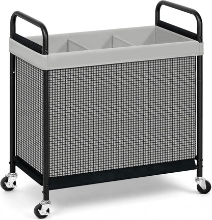 STORAGE MANIAC Rolling Laundry Hamper with Wheels 2-Section Laundry Sorter Rolling Laundrys Basket on Wheels with Removable Bag Clothes Hamper Laundrys Organizer Cart Bathroom Bedroom 100L Beige