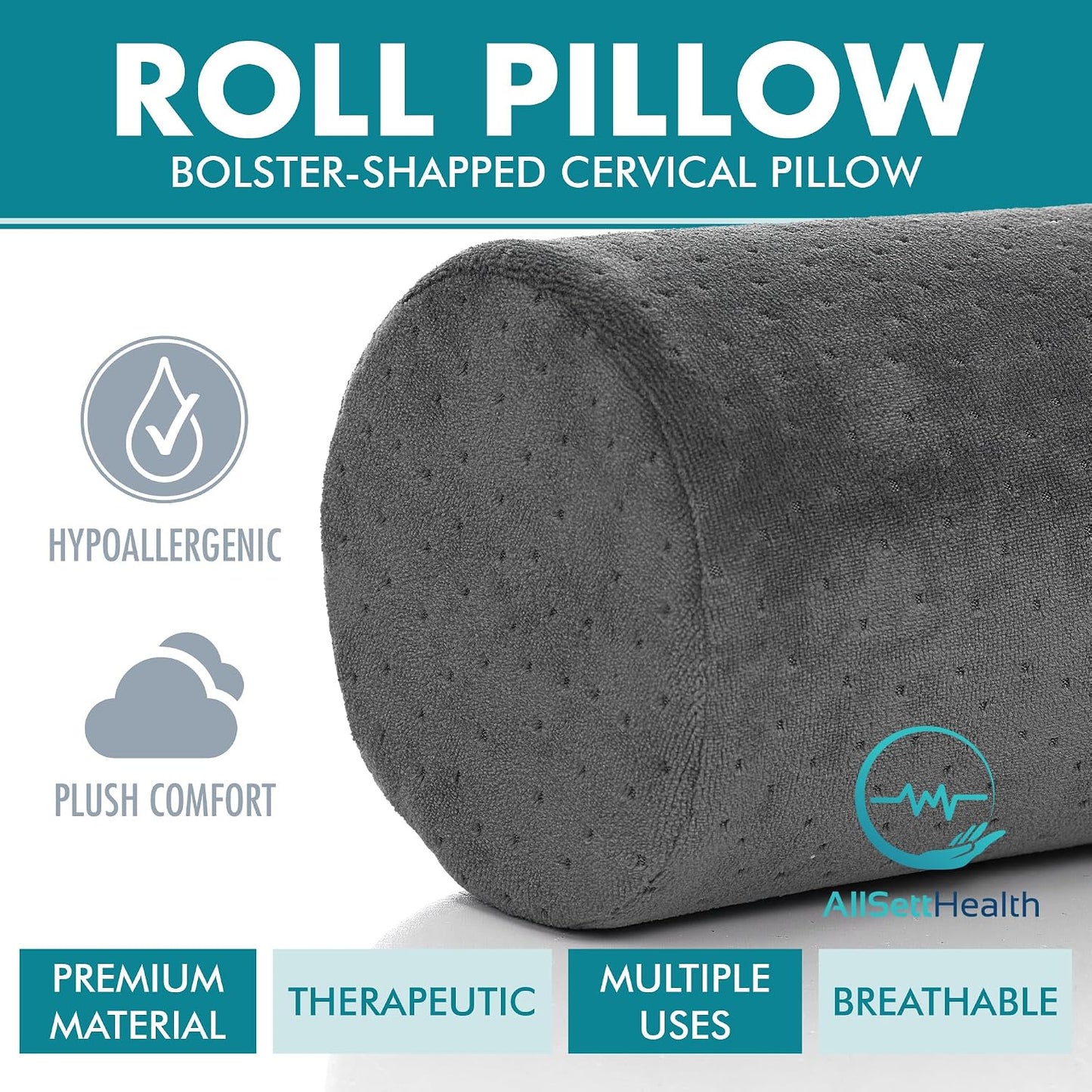 AllSett Health Firm Cervical Neck Roll Memory Foam Pillow, Bolster Pillow, Round Neck Support for Sleeping | Bolster for Bed, Legs, Back and Yoga