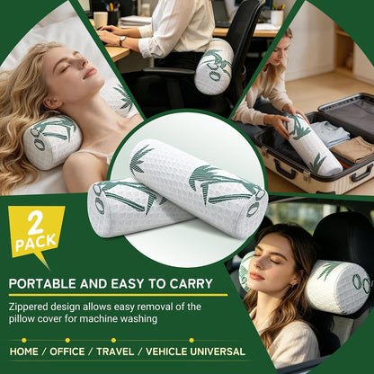 Asatdd Neck Roll Pillow, 2 Pack Foam Cervical Roll Pillow with Breathable Cover for Office Chair, Recliner Rest, and Home and Travel Use, 4" x 17"
