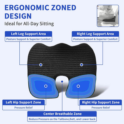Gooo&Ma Air Fiber Seat Cushion, U-Shape Tailbone Comfort, Black | Thin design for office/car, breathable air fiber cooling, ergonomic, washable, non-slip, portable, 17.7"x13.8"x1.6"
