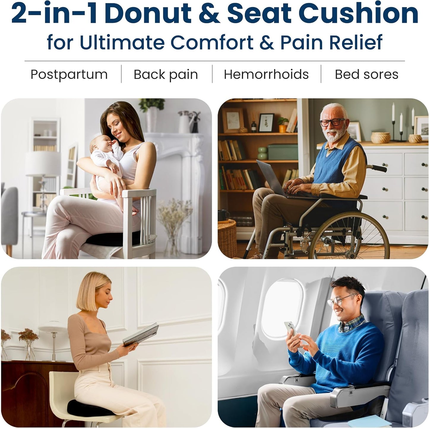 Everlasting Comfort Doctor Recommended Memory Foam Seat Cushion for Office Chairs & Car - Ergonomic Office Desk Accessories - Cushions for Tailbone Pain Relief, Sciatica (Dark Gray, Large)