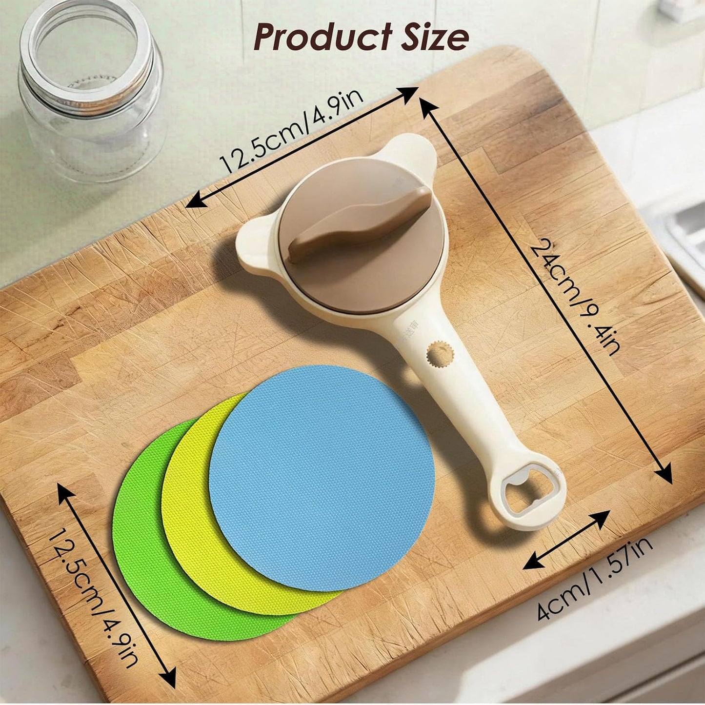 4 in 1 Multi-Purpose Jar Opener, with 3pcs Rubber Jar Openers, Adjustable Stainless Steel Lid Remover for Seniors & Arthritis Sufferers, for Weak Hands, Fits Kitchen Jars, Bottles & Cans (Beige)