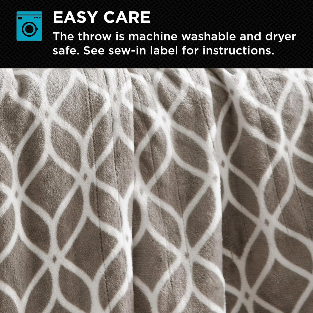 Brookstone Electric Heated Plush Throw Blanket, 50 x 60 in, Blue Trellis