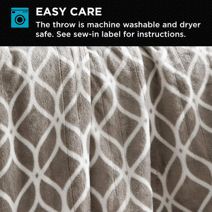 Brookstone Electric Heated Plush Throw Blanket, 50 x 60 in, Blue Trellis