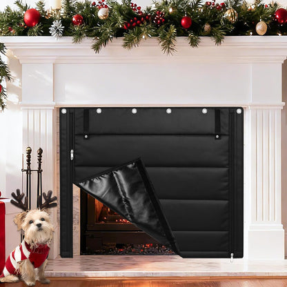 Fireplace Cover, Indoor Fireplace Blanket with Hook & Loop Tapes, Fireplace Draft Cover Stops Heat Loss, Fire Place Draft Stopper Cold Air Blocker Save Energy 39"x32" Black