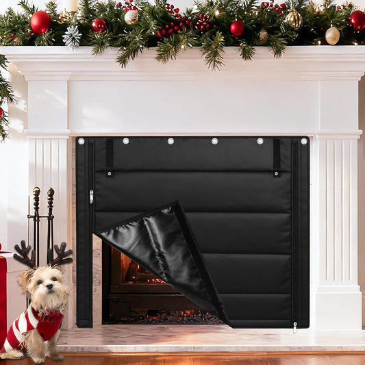 Fireplace Cover, Indoor Fireplace Blanket with Hook & Loop Tapes, Fireplace Draft Cover Stops Heat Loss, Fire Place Draft Stopper Cold Air Blocker Save Energy 39"x32" Black