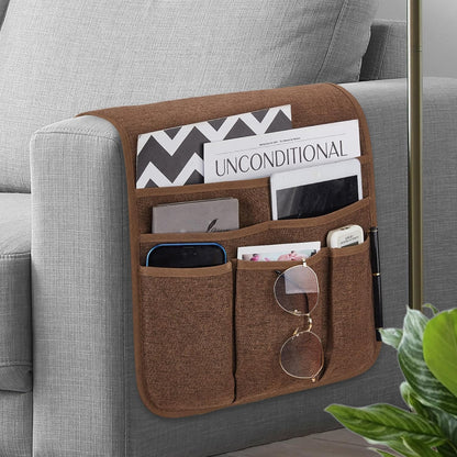 Teniux Remote Control Holder GRS Certified Armchair Caddy for Recliner Couch, Recycled Material Non-Slip Armrest Organizer with 5 Pockets for Magazine, Tablet, Phone, iPad (Dark Grey)