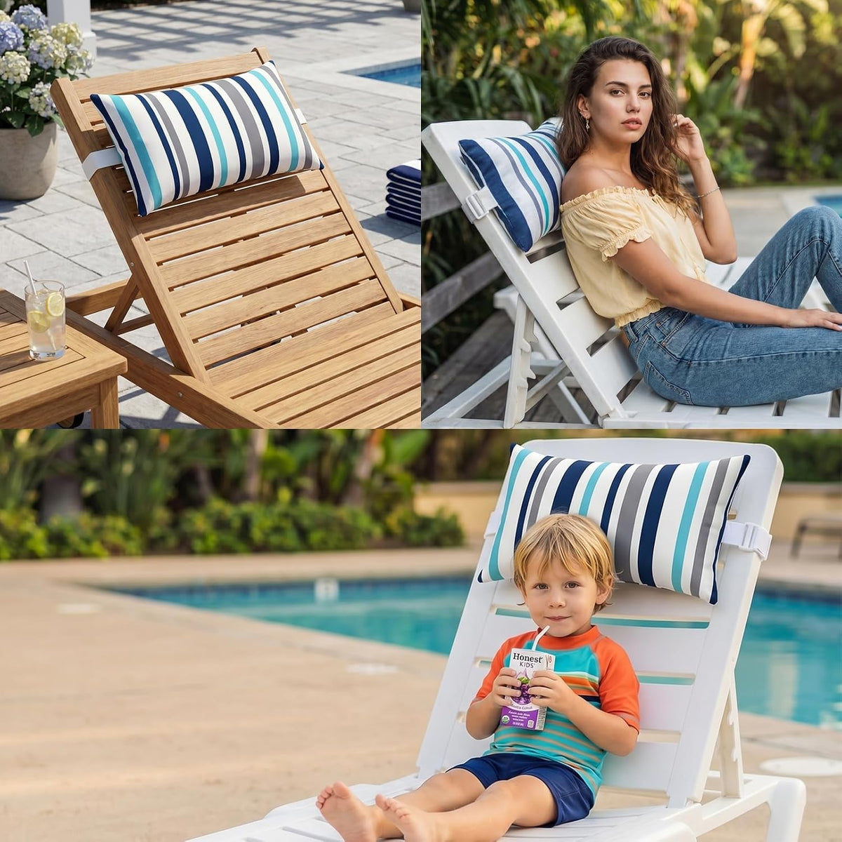 Chaise Lounge Head Pillow Oudoor Patio Pillow with Elastic Strap