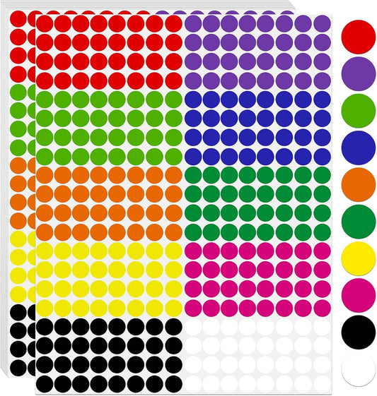 1/2 Inch Colored Dot Stickers, 4800 PCS Round Sticker Labels, Writable Small Circle Stickers with Strong Adhesion & No Residue, Easy to Remove for Pricing, Organizing, Crafts & Toddlers (10 Colors)