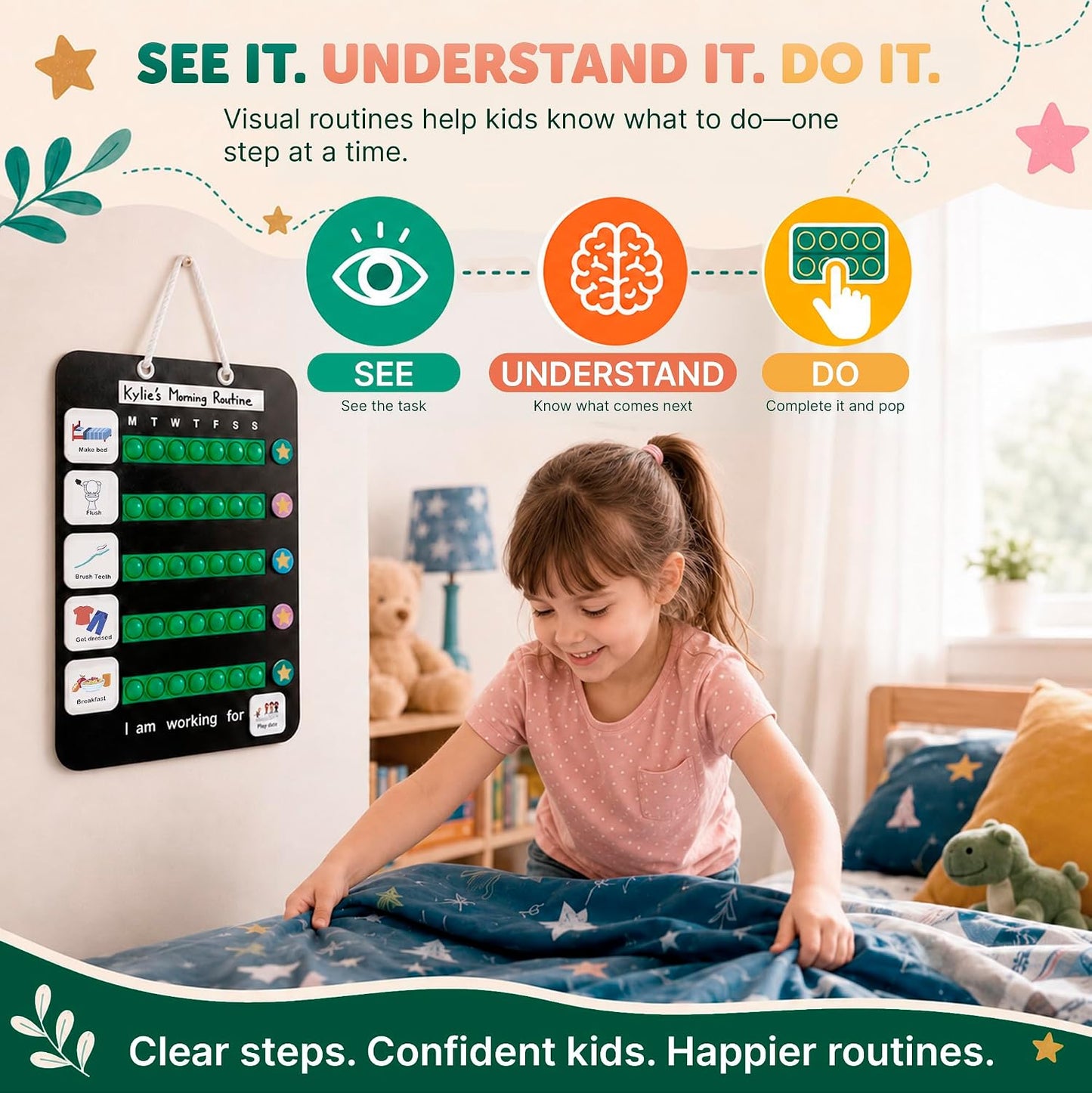 Visual Schedule for Kids, Magnetic Chore Chart & Reward System for Home, Toddler Daily Routine Board with 100 Picture Cards, Goal Magnets, Behavior Chart for Morning & Bedtime