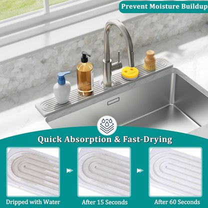 Stone Faucet Mat for Kitchen Sink - Quick Dry Diatomite Sink Splash Guard, Prevents Moisture Buildup & Water Stains, Water Absorbing Stone Tray for Bathroom Countertop (Dark Gray, 23.6" x 4")