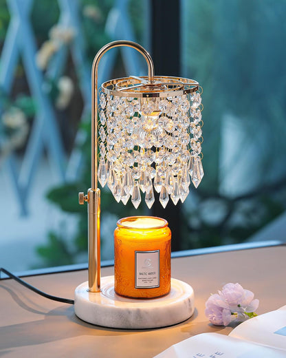 Candle Warmer Lamp with Timer Dimmer and 3 Bulbs, Candle Lamp Warmer with Marble Base for Adjustable Height, Crystal Candle Lamp for Jar Candles, House Warming Gifts Home Room Decor, Silver