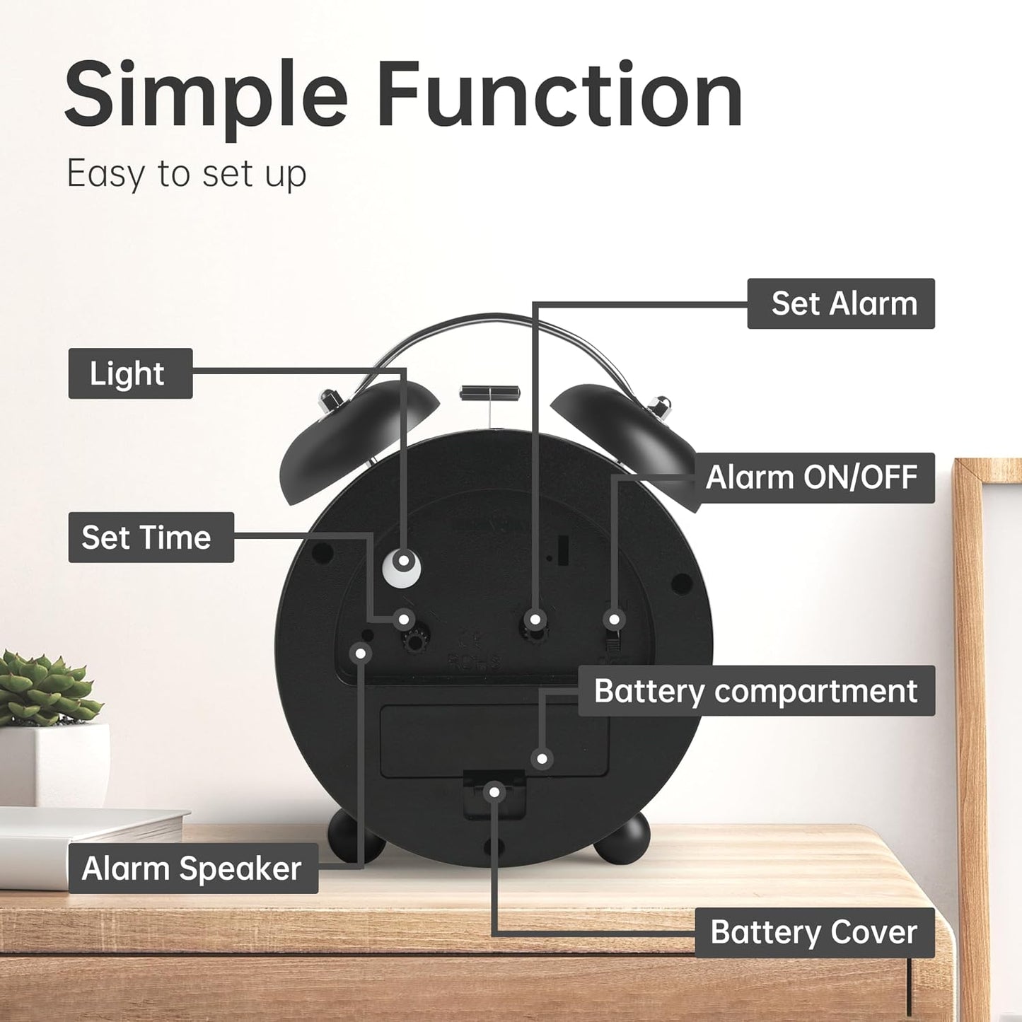 JALL Analog Alarm Clock, 4 inch Super Silent Non Ticking Small Clock with Night Light, Battery Operated, Simple Design, Old Fashioned Style Ideal Decor, for Bedroom, Bedside, Desk, Adult, Gift, Green
