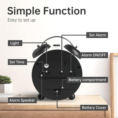 JALL Analog Alarm Clock, 4 inch Super Silent Non Ticking Small Clock with Night Light, Battery Operated, Simple Design, Old Fashioned Style Ideal Decor, for Bedroom, Bedside, Desk, Adult, Gift, Green