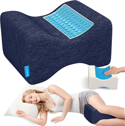 Knee Pillow for Side Sleepers, Leg Pillow with Cooling Gel, Grey/Large | Memory Foam Elevation Pillow for Spine Aligning, Sciatica, Back, Hip, Knee, Ankle Pain