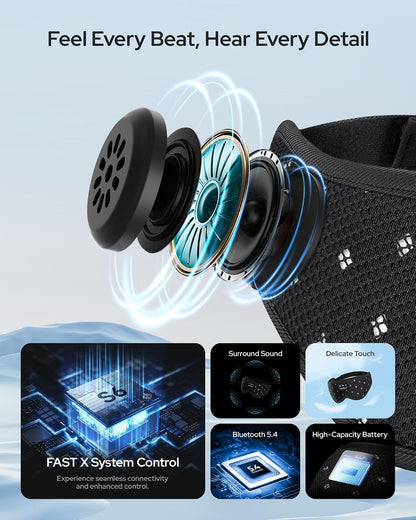 MUSICOZY Bluetooth Sleep Mask Headphones for Side Sleepers | Soft Mesh Eye Masks With Ultra-Thin Speakers, HD Audio, Comfortable Fit For Sleeping, Travel and Relaxation
