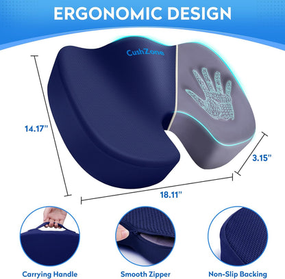 CushZone Seat Cushion Memory Foam Chair Pad for Office & Car, Black