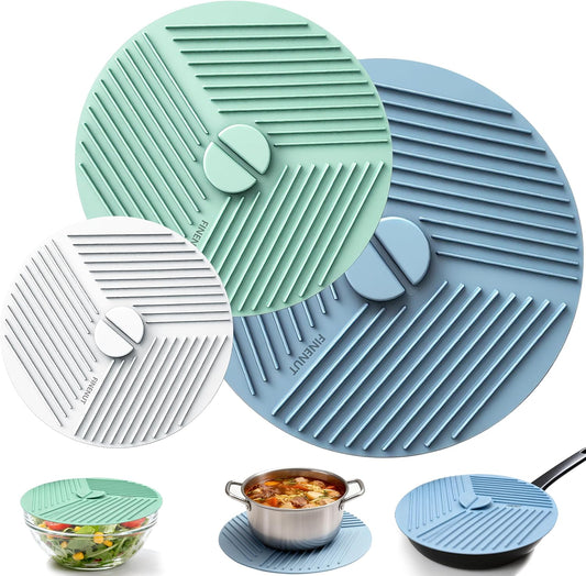 Silicone Lids for Bowls 6/8/10 Inch, Microwave Splatter Cover Food Storage Universal Multi-Use Pot Holders Trivet Mats, Heat Resistant Dishwasher Safe for Pans Plates Cups