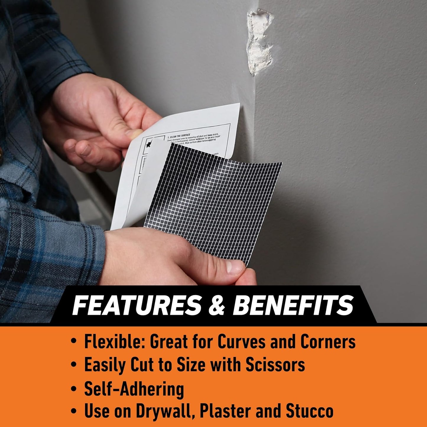 Gorilla Durable Wall Repair Patch, 4x4, for Walls & Ceilings | Flexible for Curves and Corners, Ultra-Thin and Easily Cut, Self-Adhering, Professional-Looking Repairs on Walls