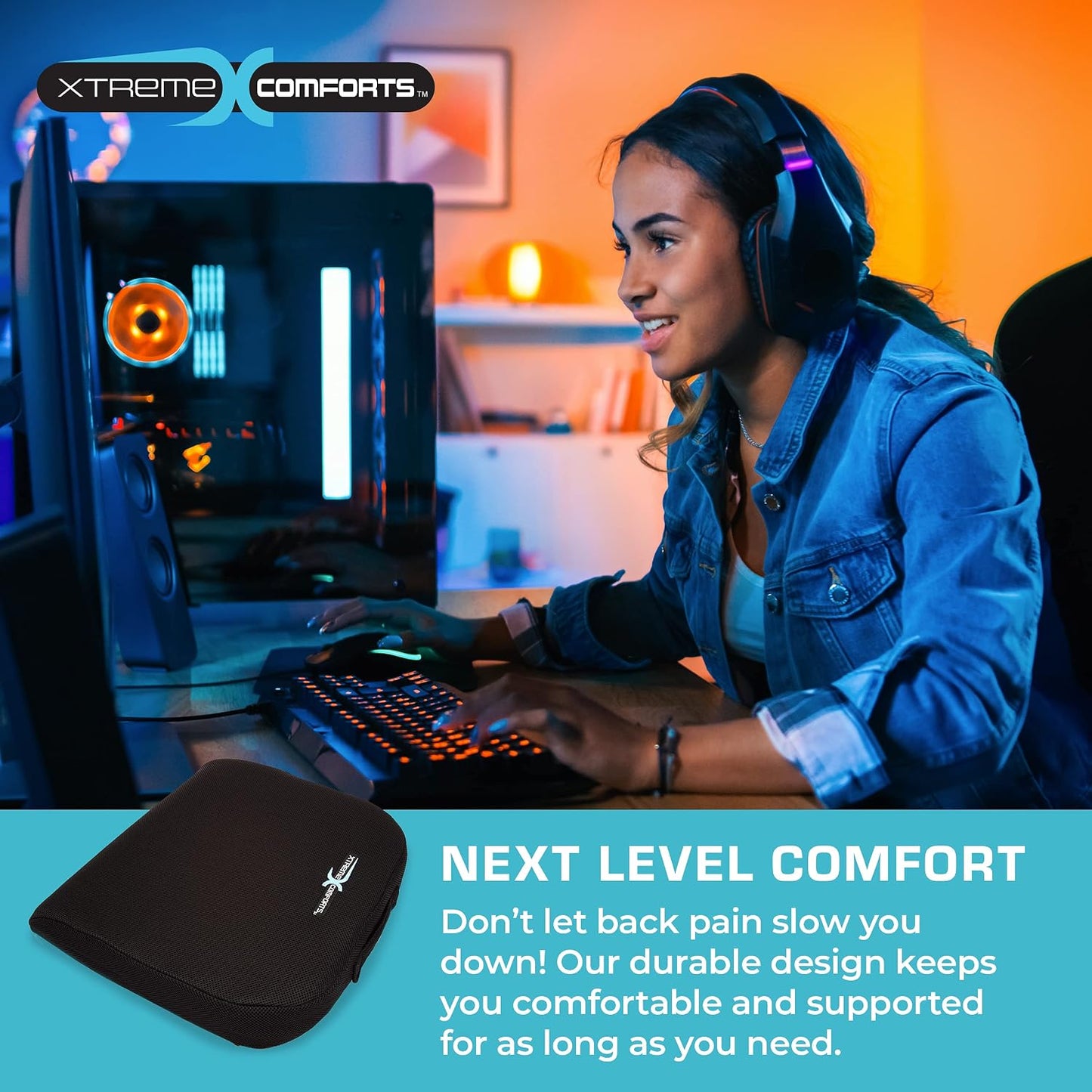 Xtreme Comforts Seat Cushion, Tailbone Relaxer - Coccyx Cushion for Tailbone Pain Desk, Wheelchair & Car Use - Back Support Pillow for Chair