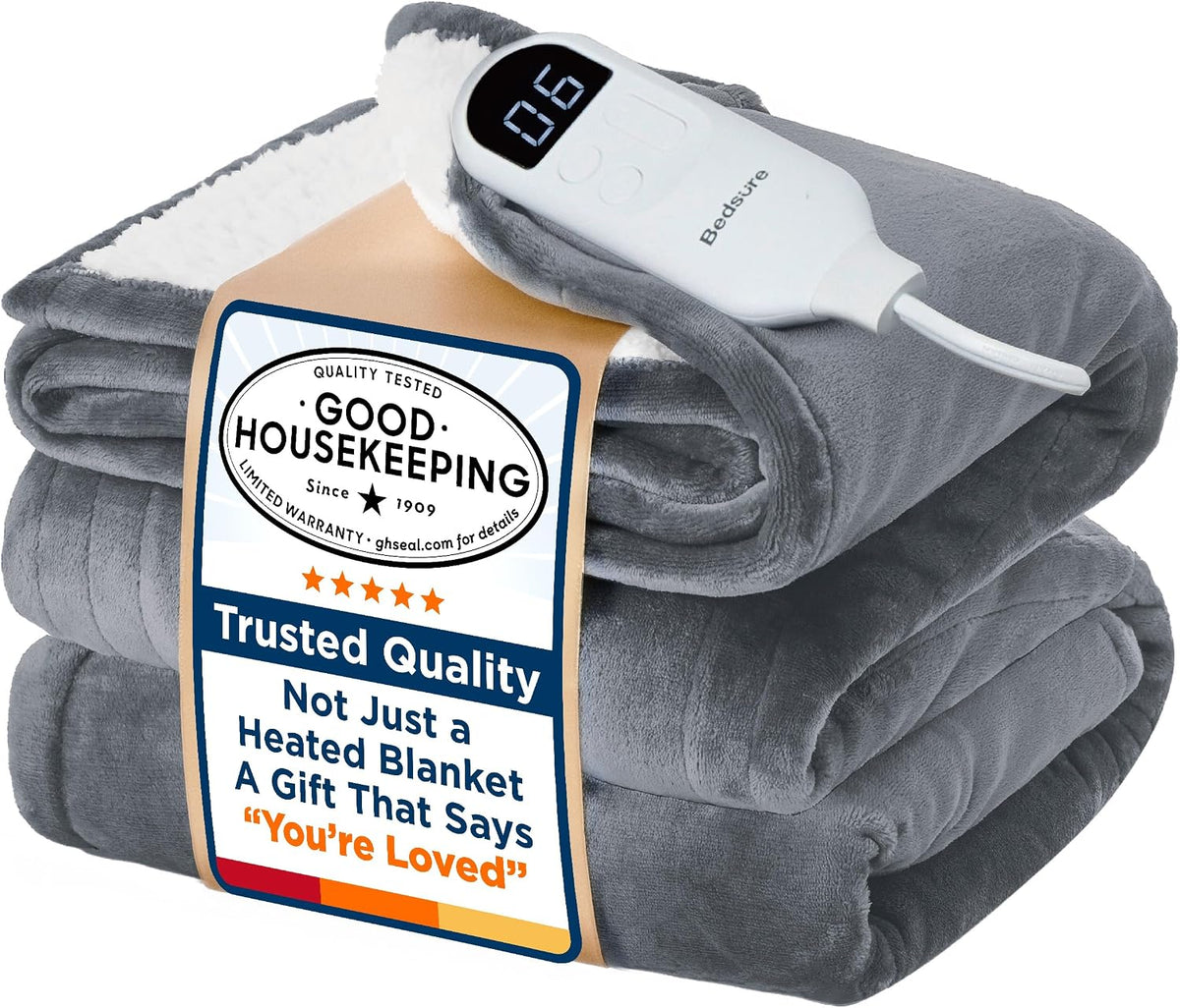 Bedsure Heated Blanket Throw, Soft Electric Blanket with Preheat, Cream