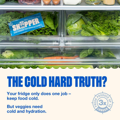 Skipper Fridge Hydration Pack | Keeps Vegetables & Herbs Fresh 3X Longer | Releases purified water vapor & uses only all-natural ingredients. Compact and easy-to-use crisper drawer pack