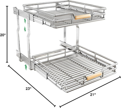 Pull out Cabinet Organizer, 15"W X 21"D, Heavy Duty Smooth Sliding Under Cabinet Shelves for Pots and Pans, Full-Extension Roll out Drawers, Slide out Organization for Home Kitchen Pantry