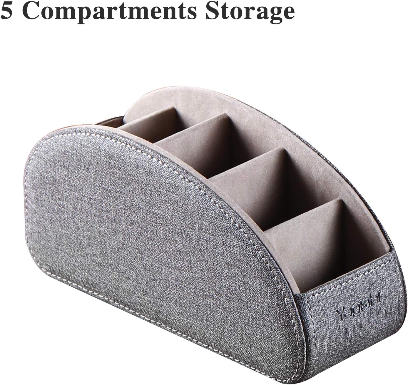Pu Leather TV Remote Control Holder with 5 Compartments,Remote Caddy/Tray | Bedside Table Desk Storage Box/Organizer for Pen,DVD,Blu-Ray,Media Player,Heater Controller,Cosmetics,Glasses,Office Supplies