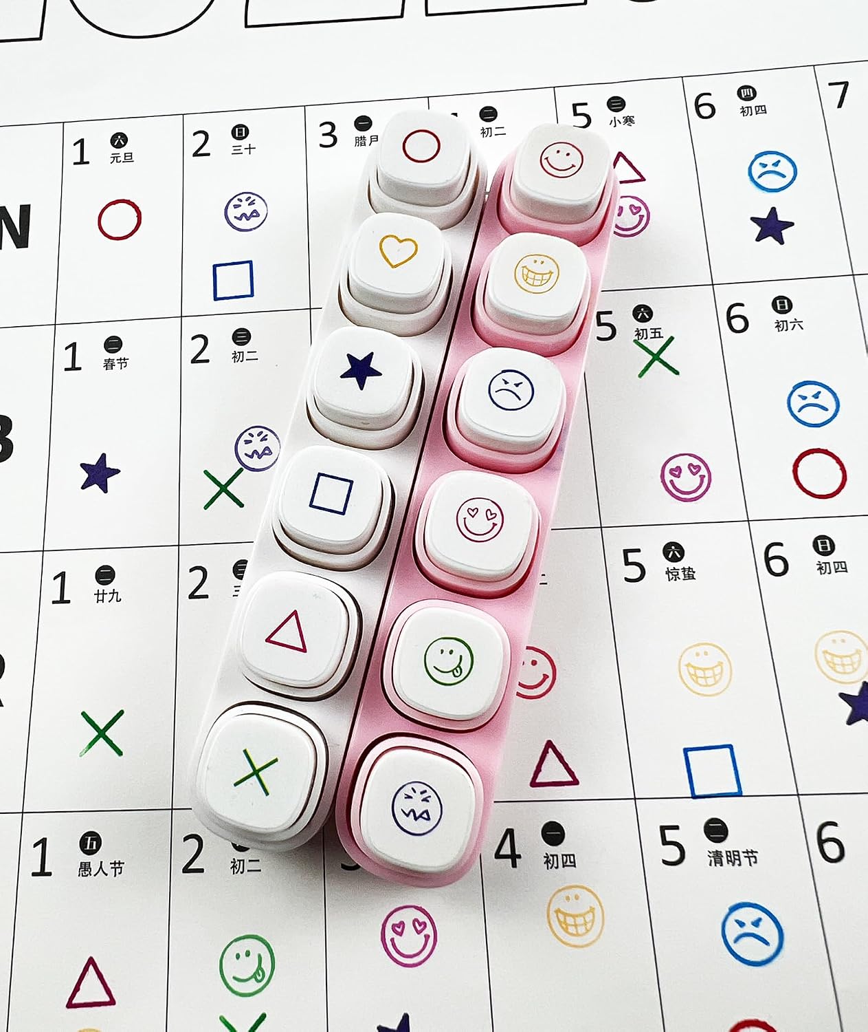 6-in-1 Pre Self-Inking Planner Stamp Set - Portable Emoticon Weather Themes Stamps with Storage Case for Bullet Journal, Scrapbooking, Travel, Daily Planning -100mm x 15mm (Quick-Dry Ink, 2pcs)