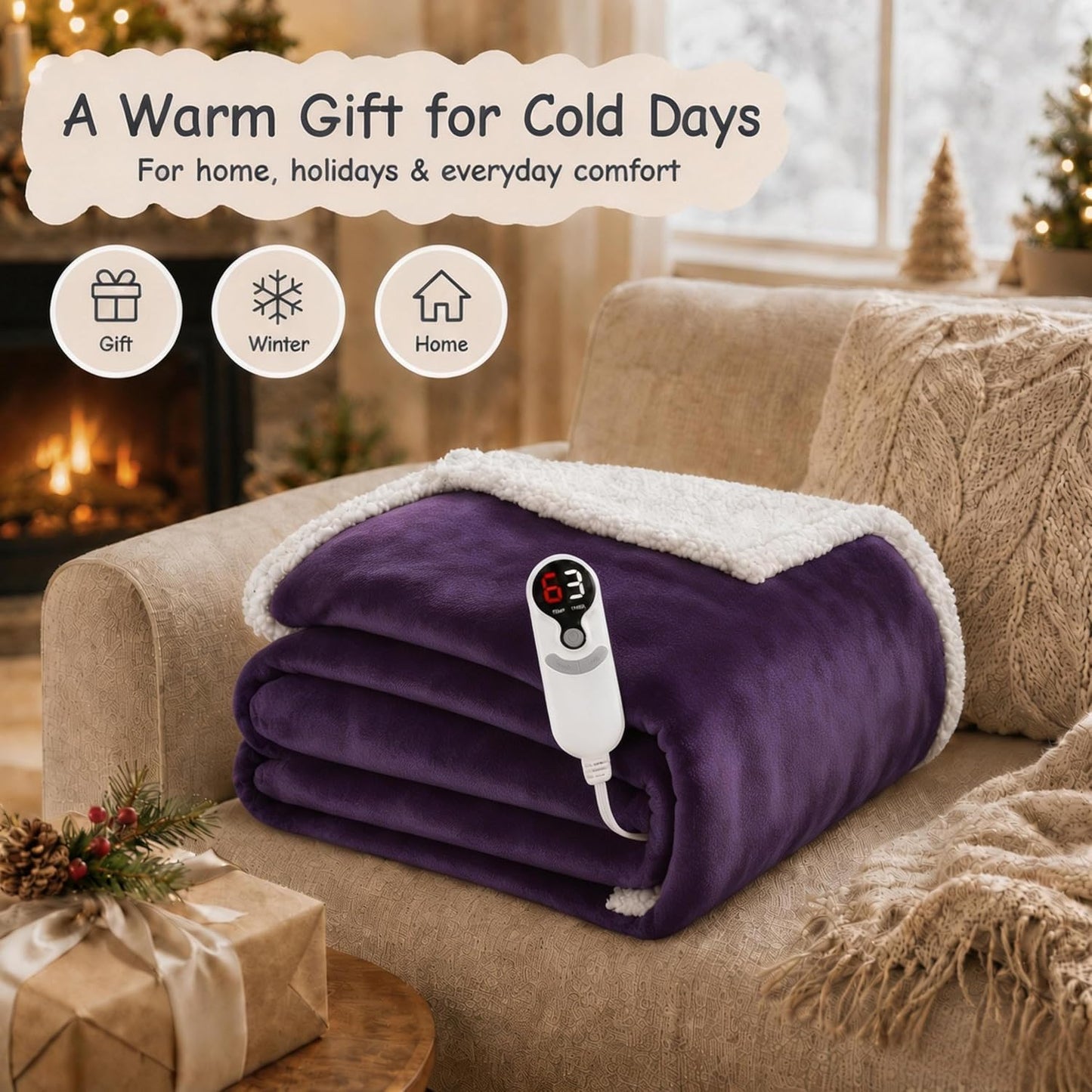 Soypipo Electric Heated Throw Blanket 50"x60", Faux Fur Plush with 4 Heat Settings & 2/4/8/10H Auto Shut-Off, Overheat Protection, Machine Washable, for Office & Chair, Dark Grey