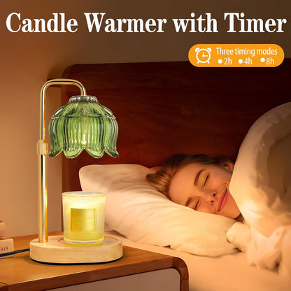 XJZJY Pink Flower Candle Warmer Lamp with Timer, Birthday Gifts for Women