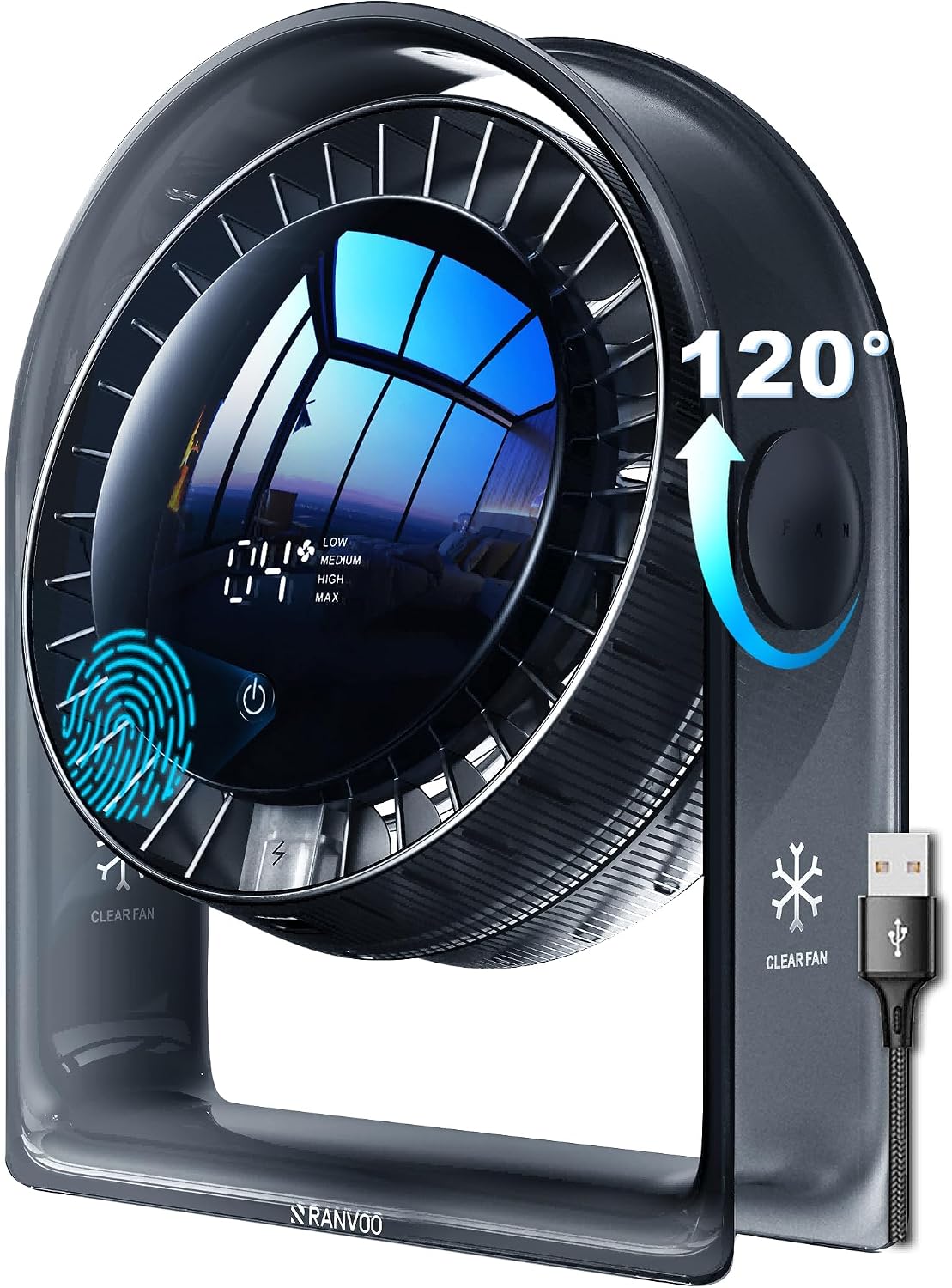 2026 Quiet USB Desk Fan,4 Speeds, 120°Tilt, table Fan for bed & Office