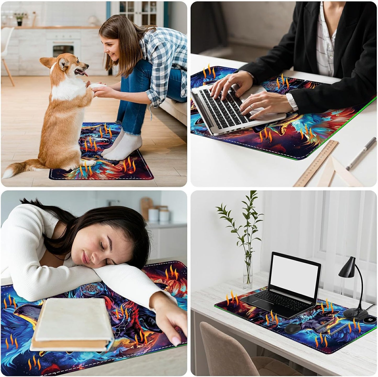 Heated Desk Pad Heated Large Mouse Pad, Electric Quickly Warm Desk Mat with 3 Levels Heating 3 Hours Auto Shut-Off, 31.5" x 13" Warm Gaming Mousepad Hand Foot Warmer, Baby Elephant