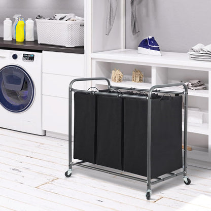 STORAGE MANIAC 3 Section Laundry Sorter, 35.6 Gal (135 L) Laundry Hamper Cart with Heavy Duty Rolling Lockable Wheels and Removable Bags, Clothes Organizer Basket Separator Hamper, Gray