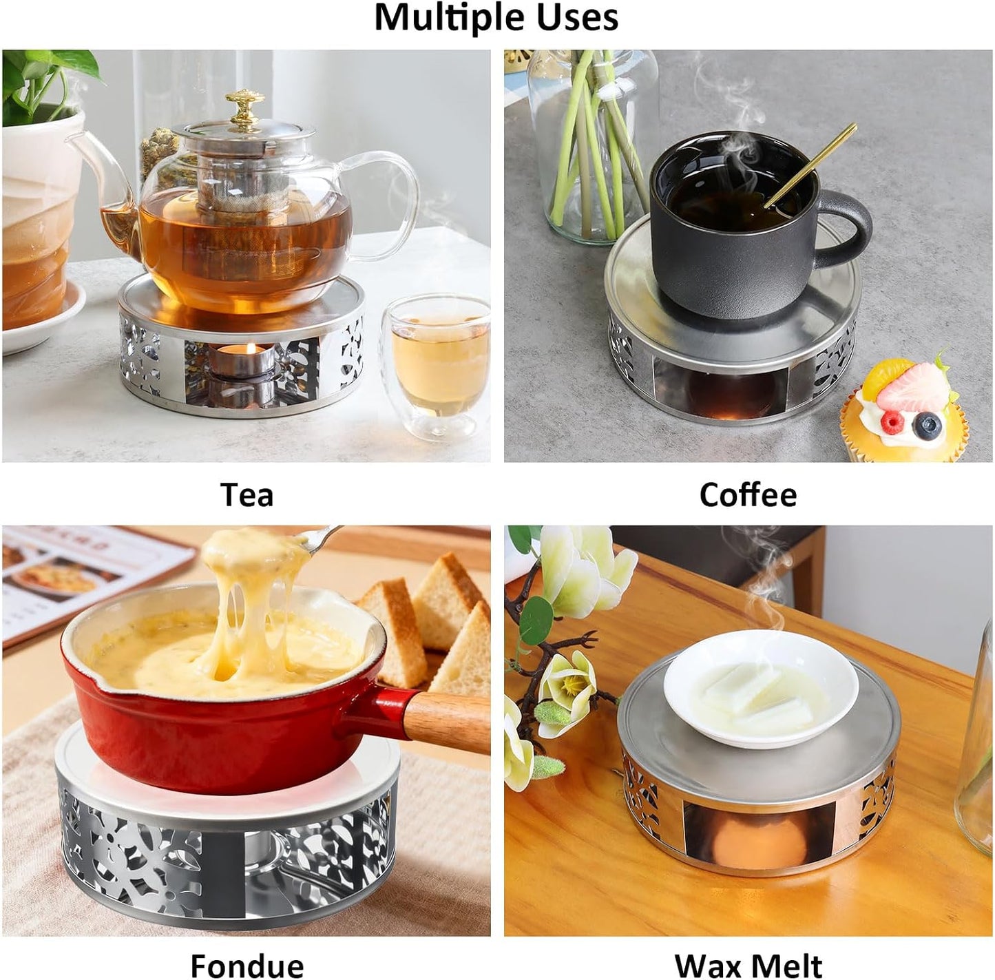Tea Warmer Petals Silhouette, 2 Pack | Stainless Steel Teapot Warmer, With Tealight Holder