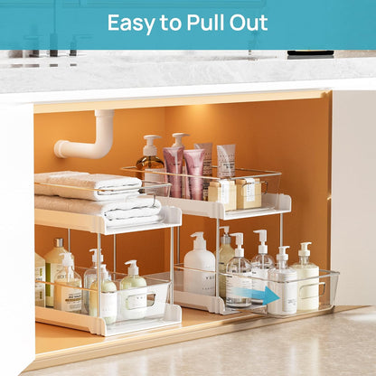 Vtopmart 2 Pack Pull Out Bathroom Under Sink Organizer (S-Standard) | Slide-out drawers, Multi-purpose storage, Clear visibility, Easy Set-up