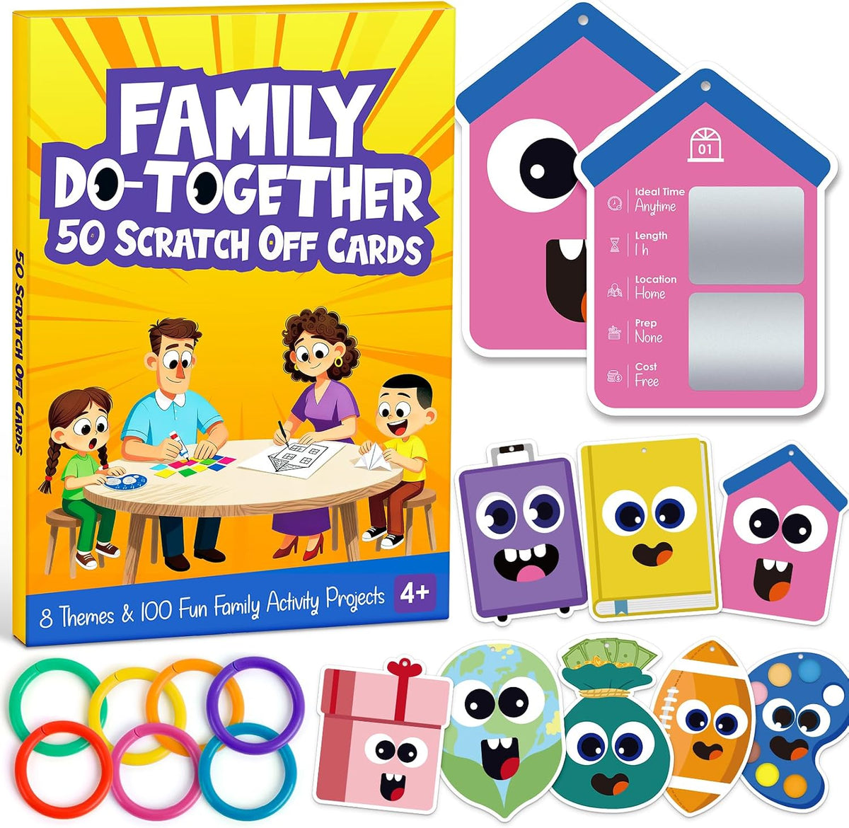 50 Family Scratch Off Adventure Cards for Kids & Adults, Fun Family Activity Game, Indoor & Outdoor Family Bonding Activities, Screen-Free Family Night Ideas, Gift for Ages 4+
