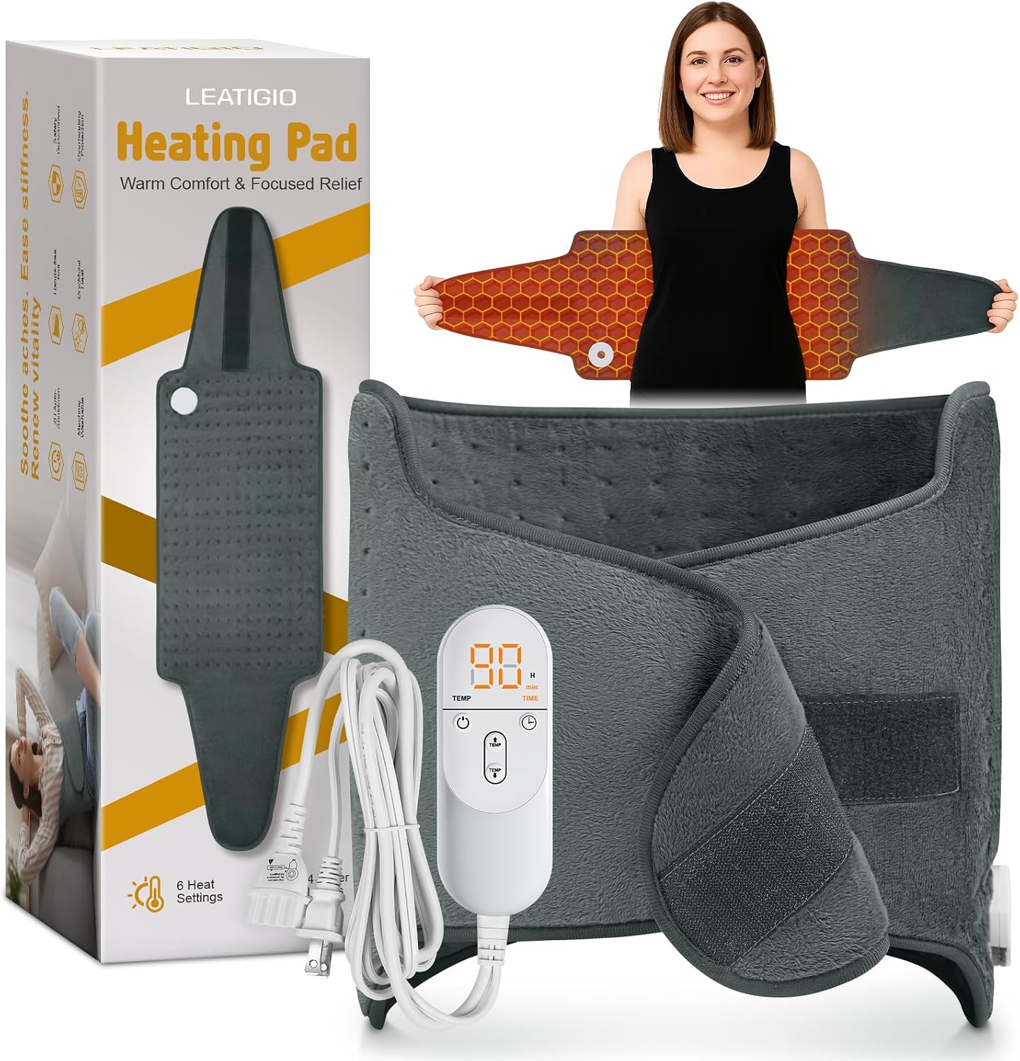 Heating Pad for Neck Shoulders Back, Upgraded PTC+NTC Even Heating, Versatile Electric Heated Neck Wrap for Full-Body Relax, Birthday Gifts for Women Men Mom Dad Wife Husband, ETL Safety Certified