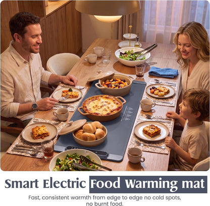 Warming Mat for Food Extra Large - 36”x15” Electric Food Warmer with Heat Resistant Pad, 14 Temperature & 20 Timer Settings with 6 Preset Modes, Dual Temperature Display, Child Lock & Auto Shut-Off